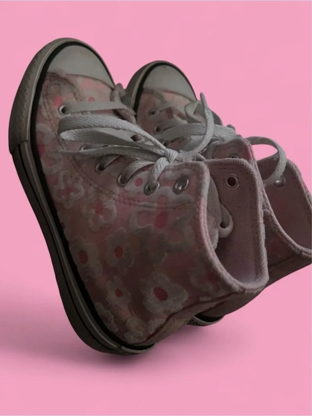 Pink Floral High-Top Sneakers - Girls Casual Lace-Up